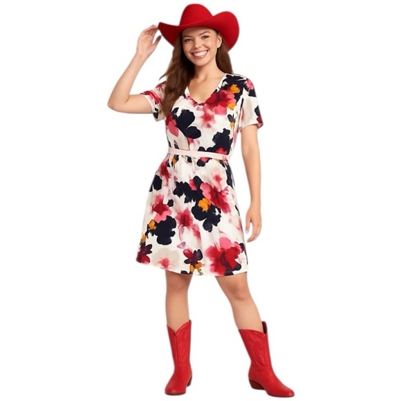 Old Navy Pink and Red Festival Resortwear Flutter Sleeve Floral Sundress Size XL - Picture 2 of 14